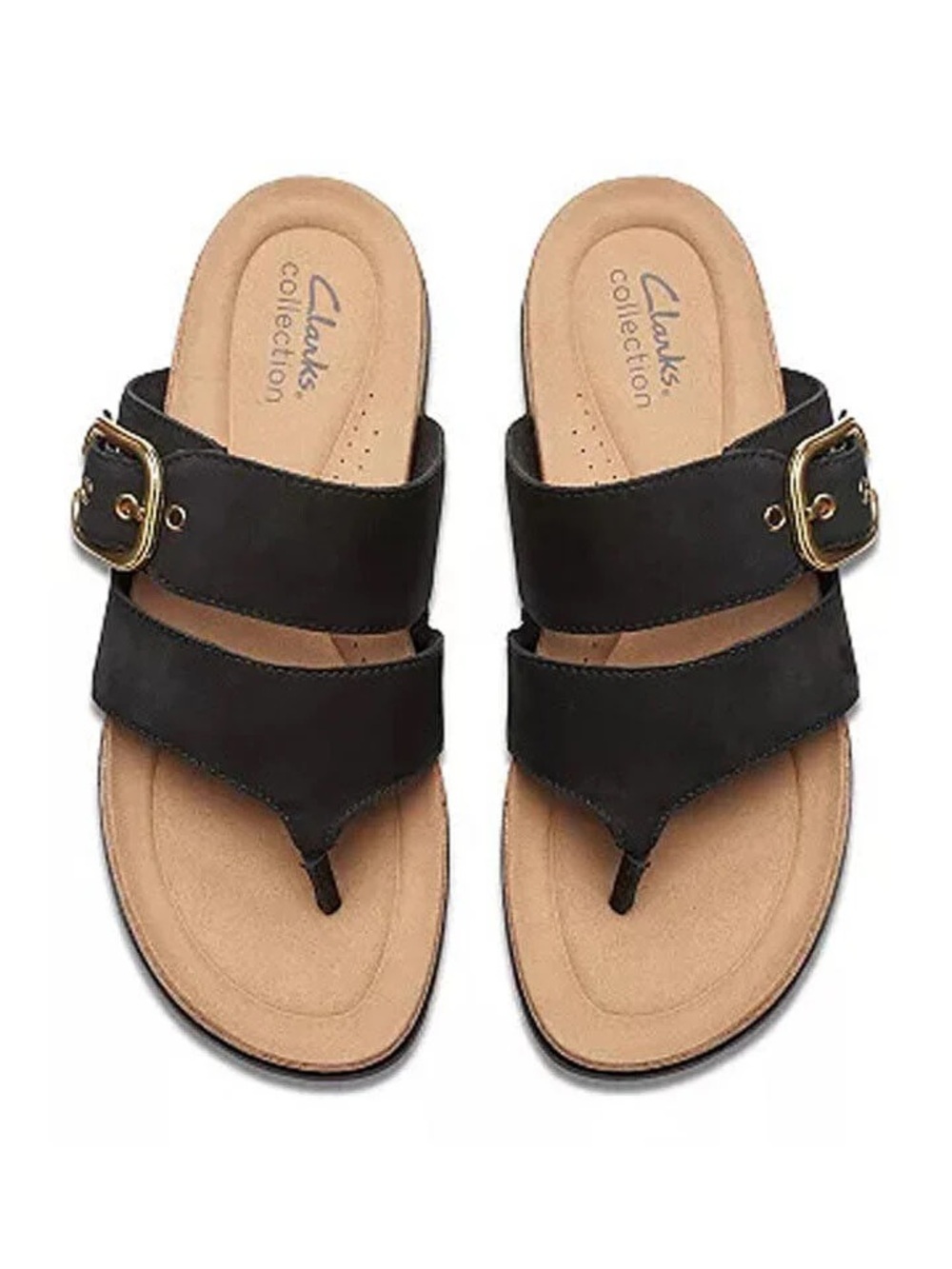 Clarks Collection Reileigh Park Sandals Size 8 Black Leather Thong Slides